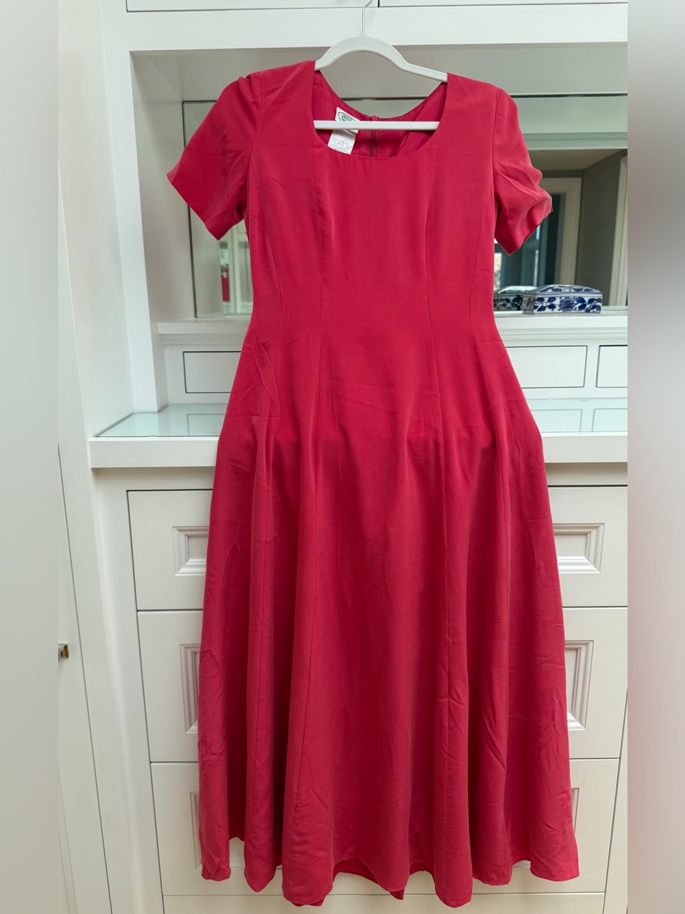 Vintage Laura Ashley 100% Silk Pink Midi Dress US 4 / UK 8 GUC